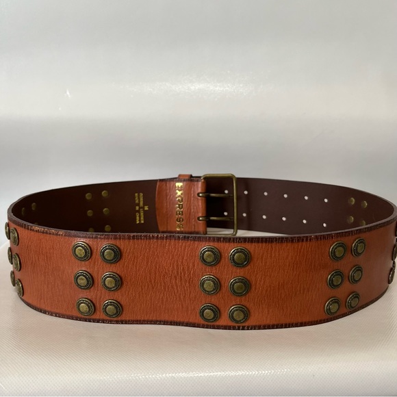 Express Brown Leather Studded Wide Belt - Picture 1 of 7